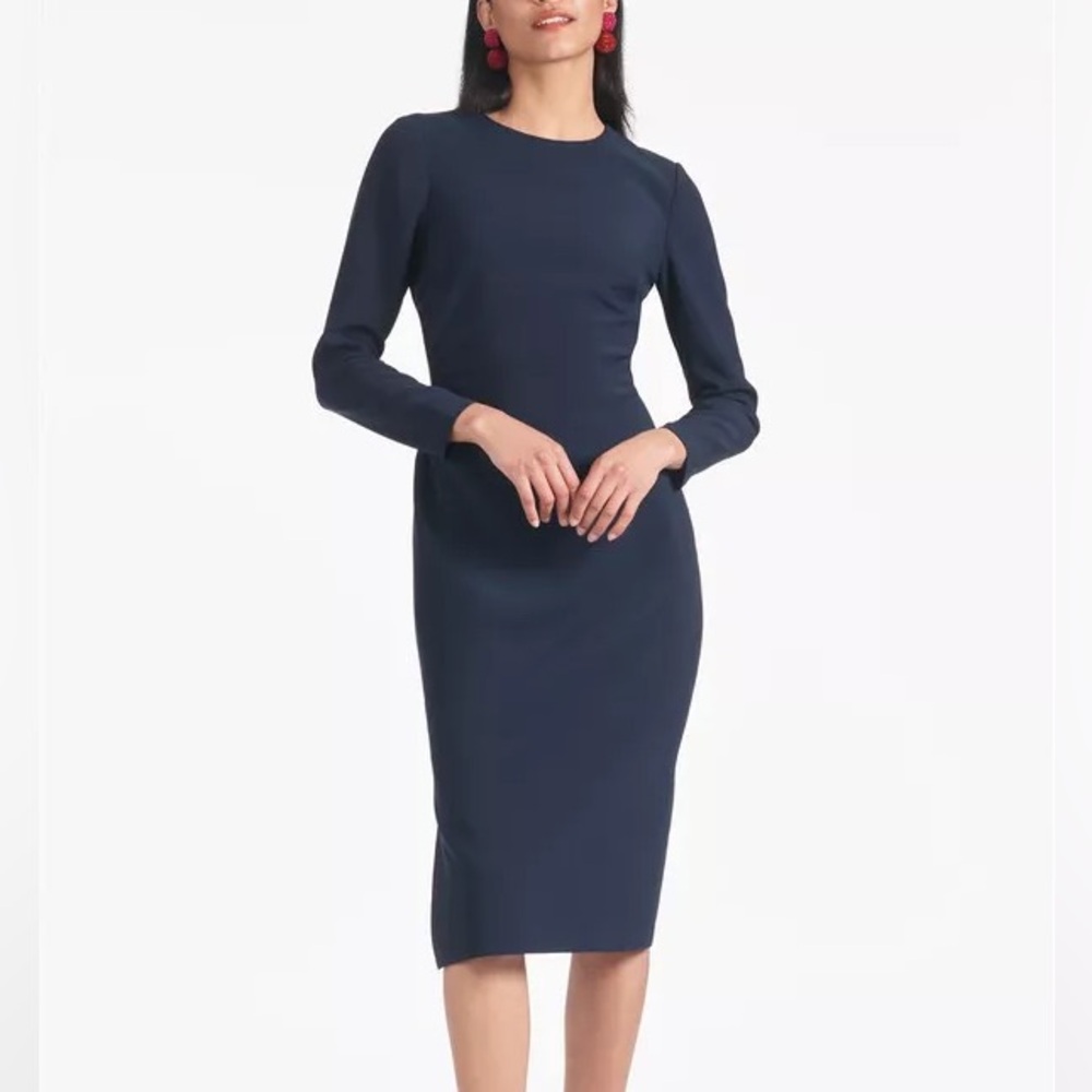 Sachin & Babi sleek navy long sleeve flattering midi length dress business